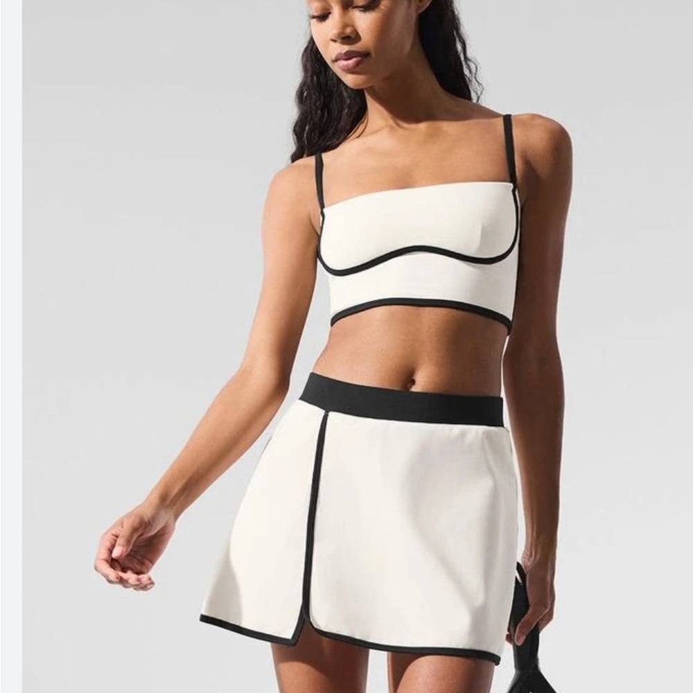 ALO Yoga White and Black Crop Top and Skirt